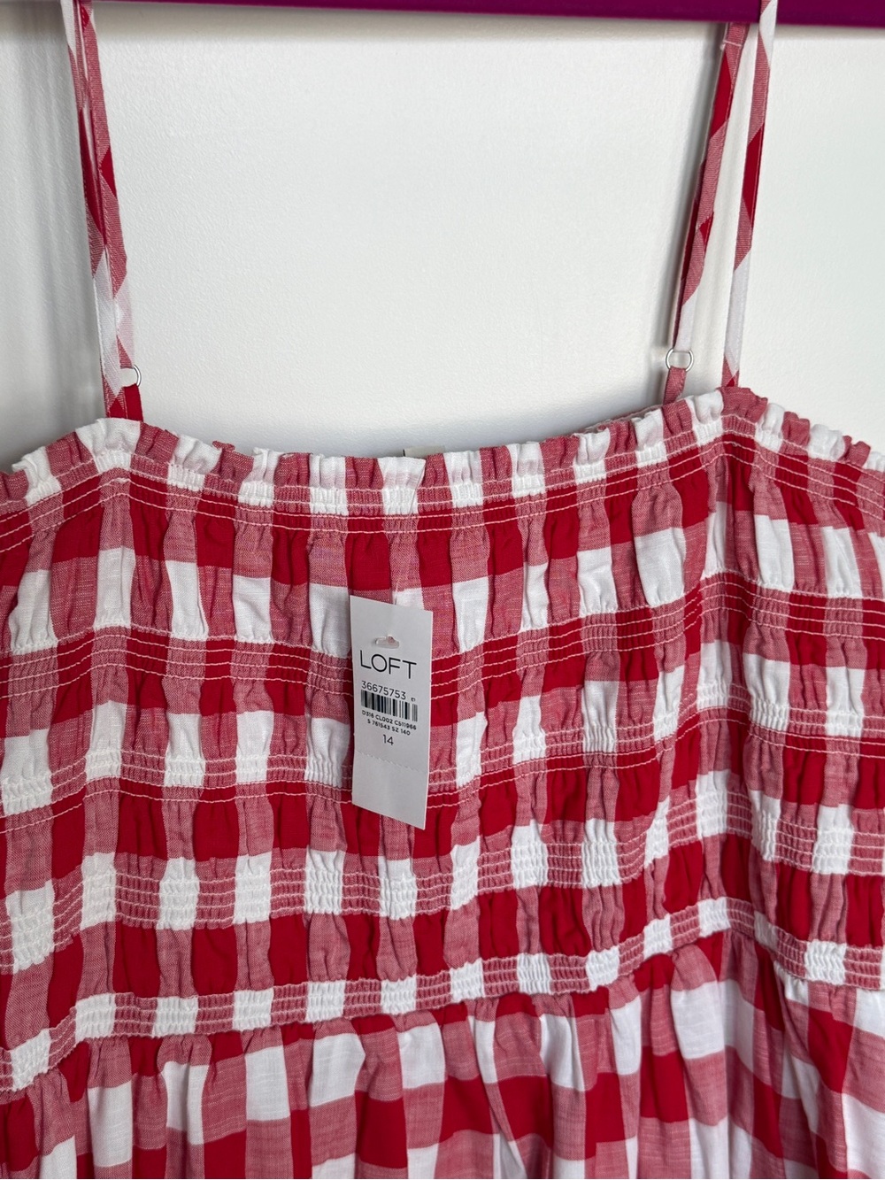 LOFT Red and White Gingham Strap Maxi Dress- NWT size 14 - Picture 3 of 9